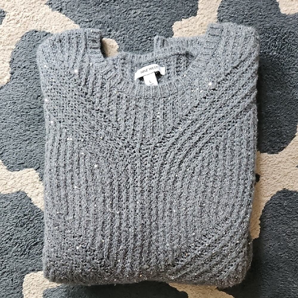Nine West Light Green Sparkly Knit Sweater Large